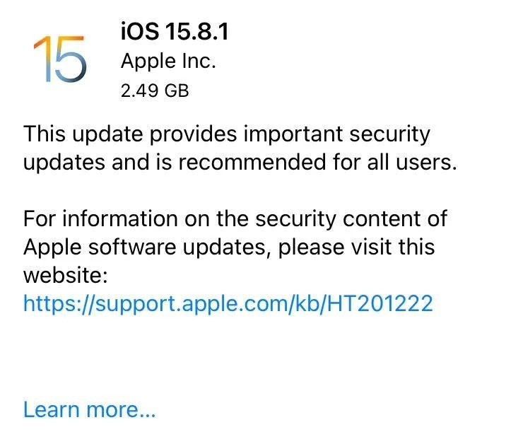 苹果iOS 15.8.1 正式版发布：性能提升，信号增强，续航升级