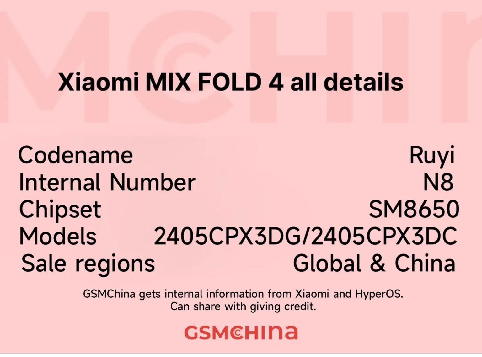 小米MIXFold4折叠屏手机曝光：代号“如意”5月全球首次发售